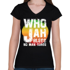 PRINTFASHION Who jah - Női V-nyakú póló - Fekete