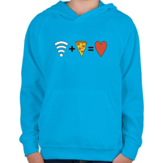 PRINTFASHION Wifi + Pizza = Love - Gyerek kapucnis pulóver - Azúrkék