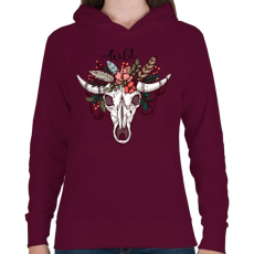 PRINTFASHION Wild Skull - Női kapucnis pulóver - Bordó
