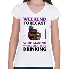 PRINTFASHION Wine making - Női V-nyakú póló - Fehér