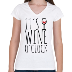 PRINTFASHION Wine o'clock - Női V-nyakú póló - Fehér
