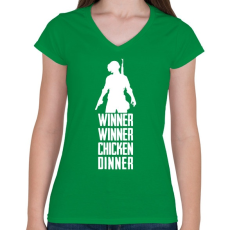 PRINTFASHION Winner Winner Chicken Dinner PUBG - Női V-nyakú póló - Zöld