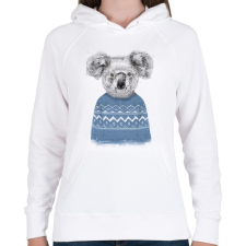 PRINTFASHION Winter koala - Női kapucnis pulóver - Fehér női pulóver, kardigán