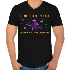 PRINTFASHION WITCH YOU A HAPPY HALLOWEEN - Férfi V-nyakú póló - Fekete férfi póló