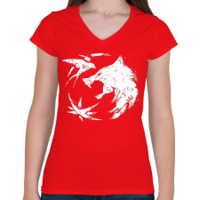 PRINTFASHION Witcher farkas fehér - Női V-nyakú póló - Piros női póló