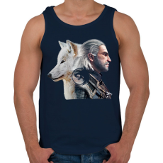 PRINTFASHION Witcher - fehér farkas - Férfi atléta - Sötétkék