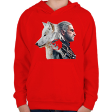 PRINTFASHION Witcher - fehér farkas - Gyerek kapucnis pulóver - Piros gyerek pulóver, kardigán