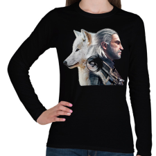 PRINTFASHION Witcher - fehér farkas - Női hosszú ujjú póló - Fekete női póló