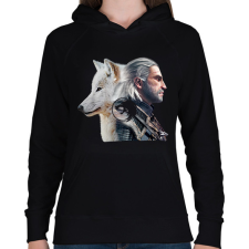 PRINTFASHION Witcher - fehér farkas - Női kapucnis pulóver - Fekete női pulóver, kardigán