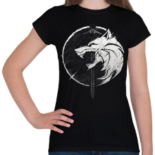 PRINTFASHION Witcher fehér farkas - Női póló - Fekete női póló