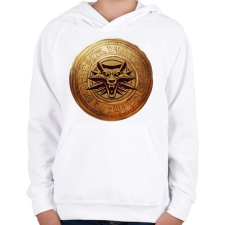 PRINTFASHION Witcher logó és pénzérme - Gyerek kapucnis pulóver - Fehér gyerek pulóver, kardigán