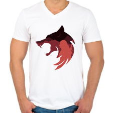 PRINTFASHION Witcher Red Wolf - Férfi V-nyakú póló - Fehér férfi póló