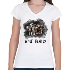 PRINTFASHION wolf family - Női V-nyakú póló - Fehér