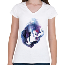 PRINTFASHION Wolf in the Sky - Női V-nyakú póló - Fehér női póló