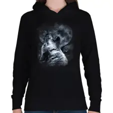 PRINTFASHION wolf - Női kapucnis pulóver - Fekete női pulóver, kardigán