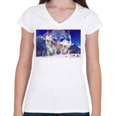 PRINTFASHION wolf - Női V-nyakú póló - Fehér