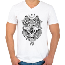 PRINTFASHION Wolf Tattoo drawing - Férfi V-nyakú póló - Fehér