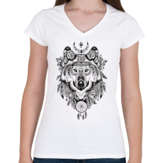 PRINTFASHION Wolf Tattoo drawing - Női V-nyakú póló - Fehér
