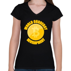 PRINTFASHION World-currency-development - Női V-nyakú póló - Fekete