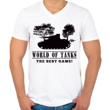 PRINTFASHION WORLD OF TANKS - Férfi V-nyakú póló - Fehér férfi póló