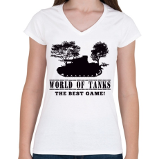 PRINTFASHION WORLD OF TANKS - Női V-nyakú póló - Fehér