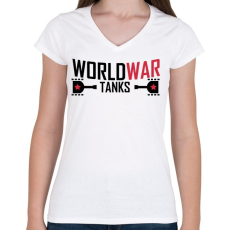 PRINTFASHION World war tank - Női V-nyakú póló - Fehér