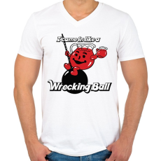 PRINTFASHION Wreckingball - Férfi V-nyakú póló - Fehér
