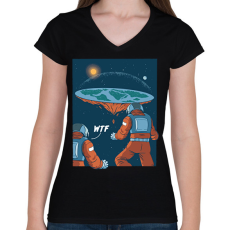 PRINTFASHION WTF - lapos föld - Női V-nyakú póló - Fekete