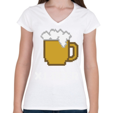 PRINTFASHION X1 beer - Női V-nyakú póló - Fehér női póló