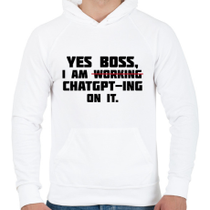 PRINTFASHION Yes boss - Férfi kapucnis pulóver - Fehér