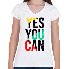 PRINTFASHION Yes you can - Női V-nyakú póló - Fehér női póló