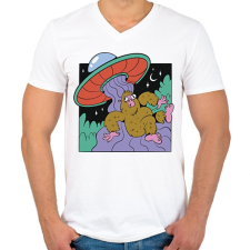 PRINTFASHION Yeti és az Ufo - Férfi V-nyakú póló - Fehér férfi póló