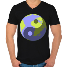 PRINTFASHION Yin-Yang bolygó - Férfi V-nyakú póló - Fekete férfi póló