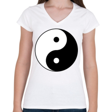 PRINTFASHION Yin-Yang - Női V-nyakú póló - Fehér