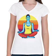 PRINTFASHION Yoga Girl - jógás lány - Női V-nyakú póló - Fehér női póló