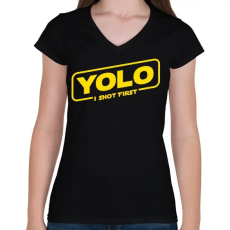 PRINTFASHION Yolo - Női V-nyakú póló - Fekete