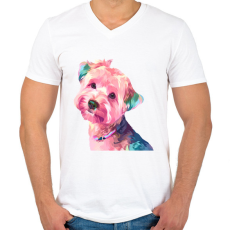 PRINTFASHION Yorkie - Férfi V-nyakú póló - Fehér