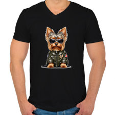 PRINTFASHION yorkie - Férfi V-nyakú póló - Fekete férfi póló