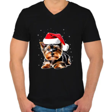 PRINTFASHION Yorkie kutyus a hóban - Férfi V-nyakú póló - Fekete férfi póló