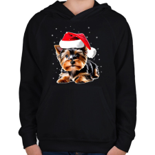 PRINTFASHION Yorkie kutyus a hóban - Gyerek kapucnis pulóver - Fekete gyerek pulóver, kardigán