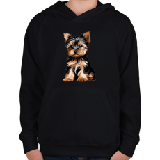 PRINTFASHION Yorkie kutyus - Gyerek kapucnis pulóver - Fekete
