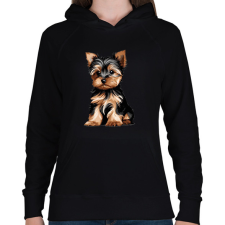 PRINTFASHION Yorkie kutyus - Női kapucnis pulóver - Fekete női pulóver, kardigán