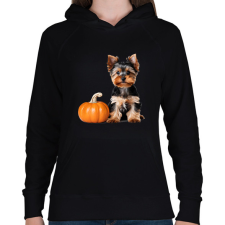 PRINTFASHION yorkie kutyus tökkel - Női kapucnis pulóver - Fekete női pulóver, kardigán