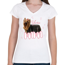 PRINTFASHION Yorkie Mama - Női V-nyakú póló - Fehér női póló