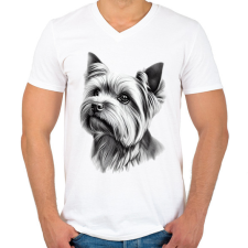 PRINTFASHION Yorkshire terrier kutya  - Férfi V-nyakú póló - Fehér férfi póló