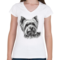 PRINTFASHION Yorkshire terrier kutya  - Női V-nyakú póló - Fehér