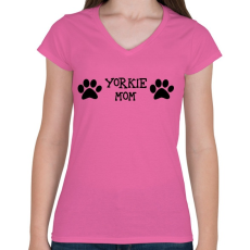 PRINTFASHION Yorkshire terrier MOM - Női V-nyakú póló - Rózsaszín