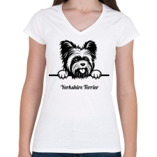 PRINTFASHION Yorkshire Terrier - Női V-nyakú póló - Fehér női póló