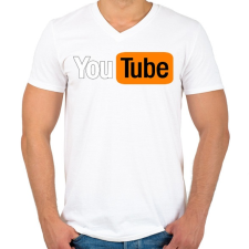 PRINTFASHION you tube - Férfi V-nyakú póló - Fehér férfi póló