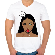 PRINTFASHION yummm - Férfi V-nyakú póló - Fehér